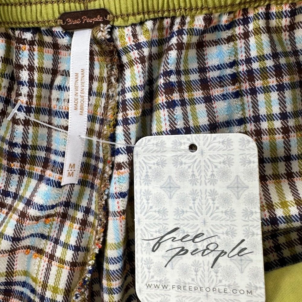 Free People Nice Choice Stripe Plaid Pull On Pants Barrel Leg Size Medium NEW - Picture 7 of 16